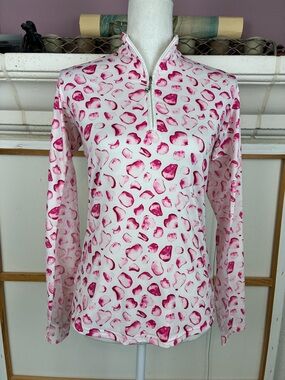San Soleil SPF 50 Pink Petal Print Long-Sleeve 1/4 Zip Neck Top